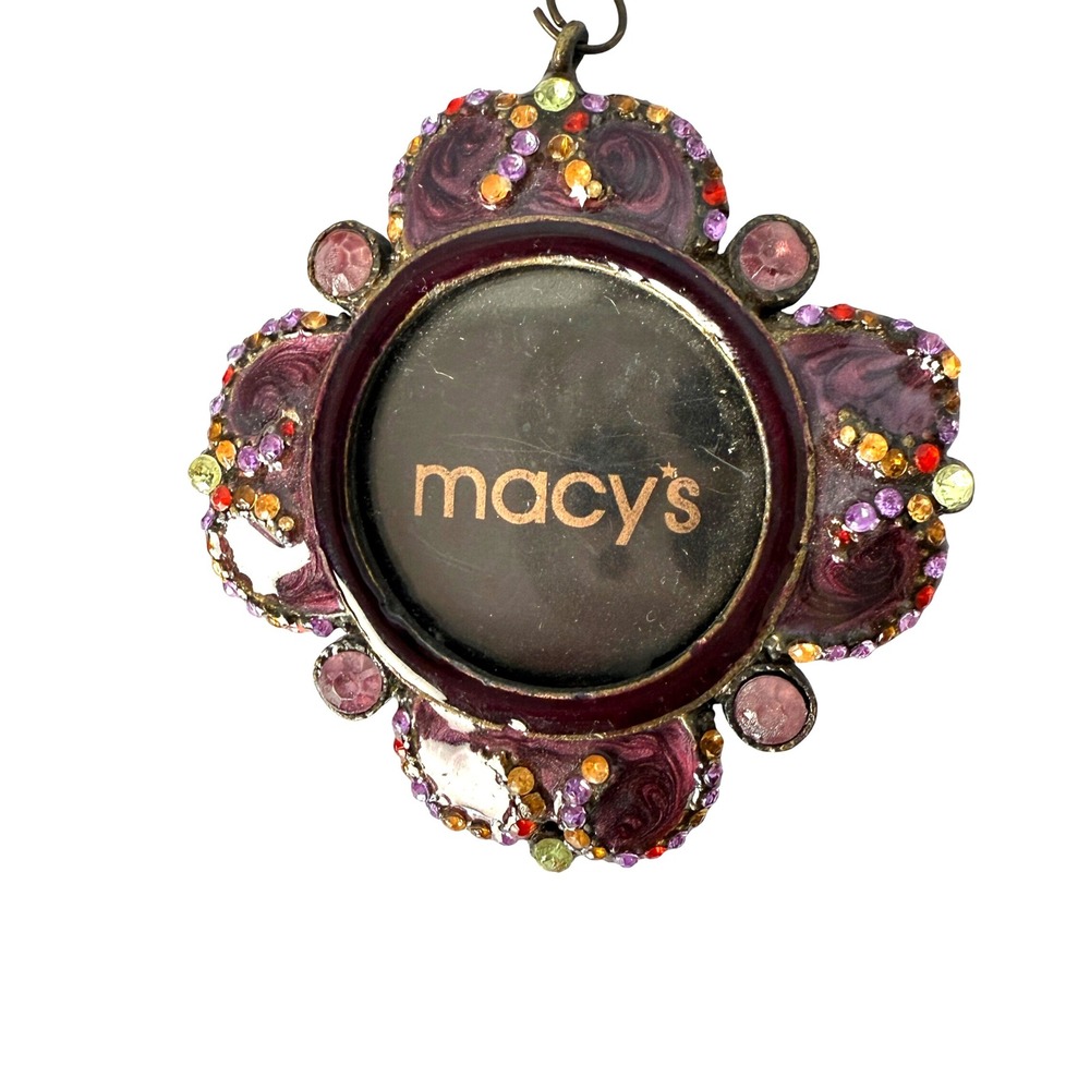 Macy's Christmas Photo Ornament Small Purple Rhinestone Holiday Hanging Gift - Picture 6 of 6